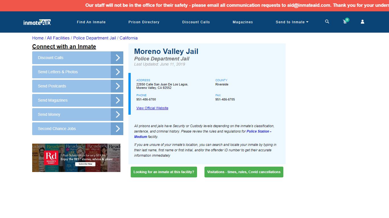 Moreno Valley Jail & Inmate Search - Moreno Valley, CA