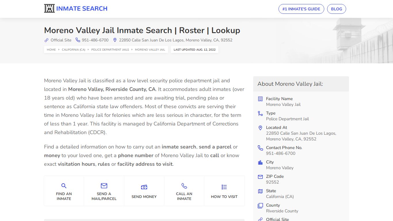 Moreno Valley Jail Inmate Search | Roster | Lookup